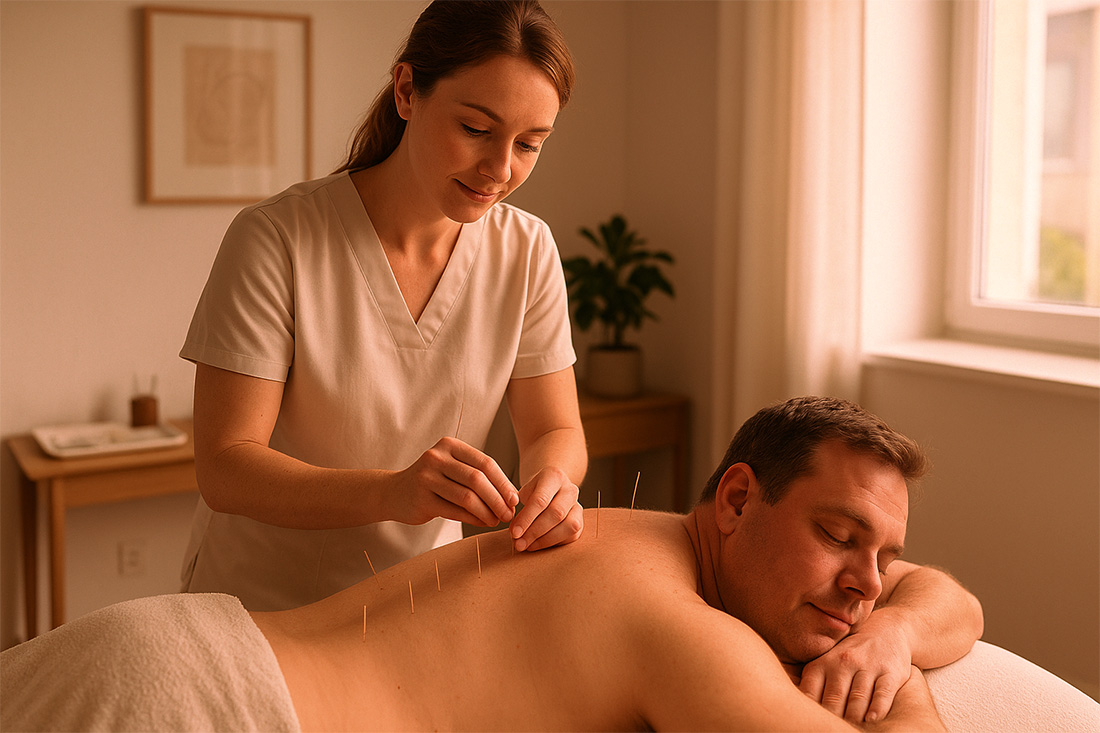 Acupuncturist treating a patient for hunger management 8 week longevity program next level amstelveen